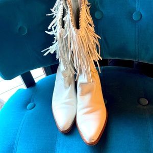 Leather fringe cowgirl boots